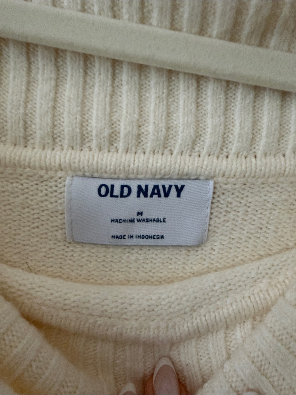Old Navy Cream Off-the-Shoulder Ribbed Fold-Over Sweater - Picture 2 of 5